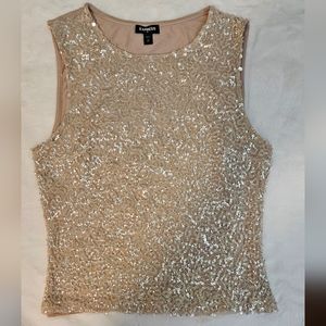 Express Women Sparkly Sequin Light Blush Tank Top